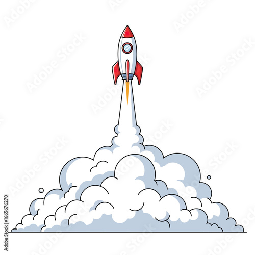 Red and White Rocket Launching with Smoke Trail