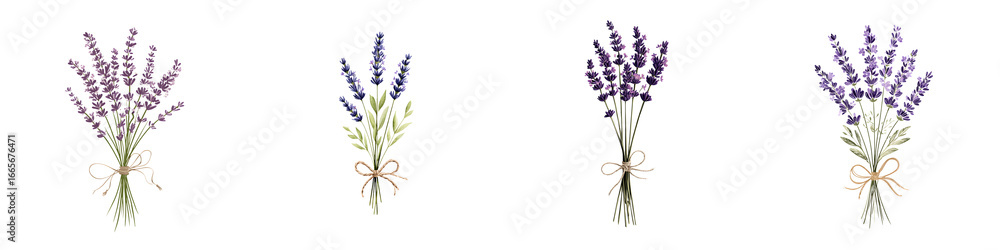 Naklejka premium Lavender Bouquet Illustrations: Fragrant Purple Flowers with Green Stems