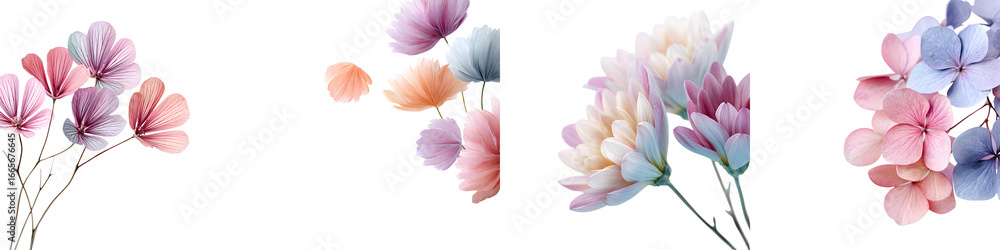 Fototapeta premium Delicate Pastel Flowers on White: Watercolor Floral Design Elements