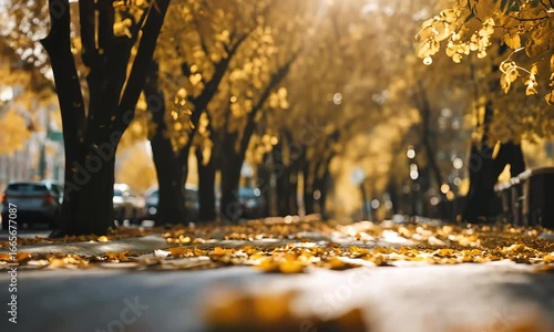 Autumnal Stroll Through a Golden Leaf-Covered Street
