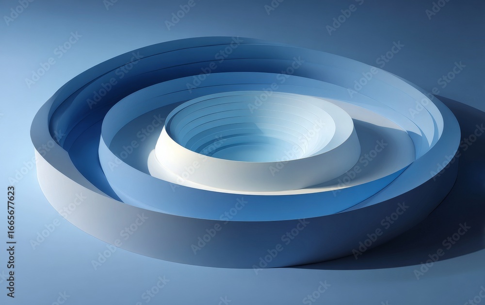 Obraz premium An abstract geometric form featuring multiple concentric circles in light blue hues, showcasing a modern and minimalist design.