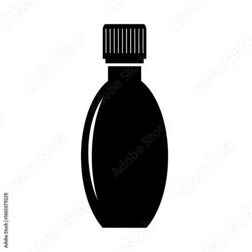 Black and white illustration of a medicine bottle with a screw cap.
