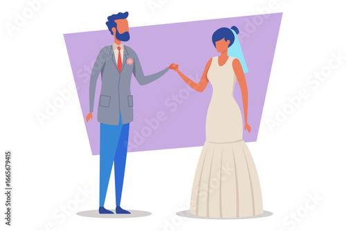 Couple standing together, holding hands, representing joy and commitment of marriage. Traditional, celebration of love concept