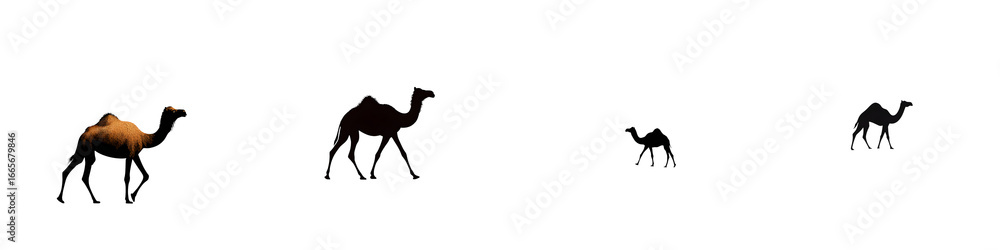 Fototapeta premium Camel Silhouettes and Illustration, Isolated on White Background