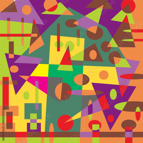 An abstract background vector design featuring various random shapes combined with harmonious color synergy for graphic resources.