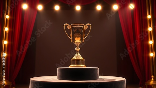 Wallpaper Mural A golden trophy displayed on a velvet podium with dramatic award ceremony lighting. Torontodigital.ca