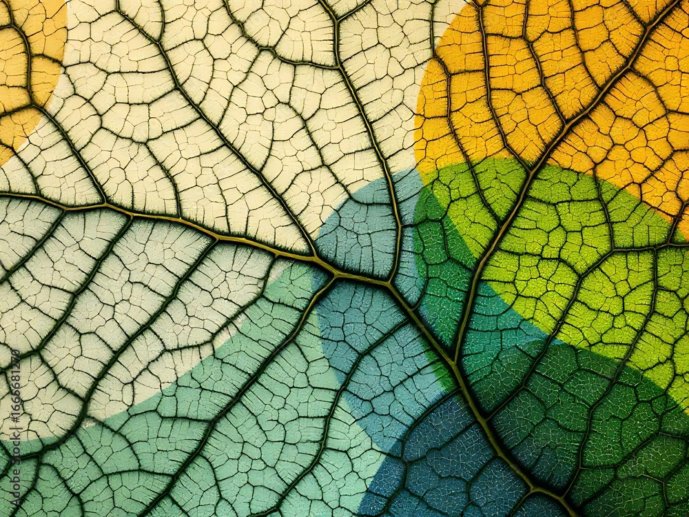 Obraz premium Detailed macro close up of green leaf structure with visible veins. Suitable for botany, biology, research, and scientific illustration purposes