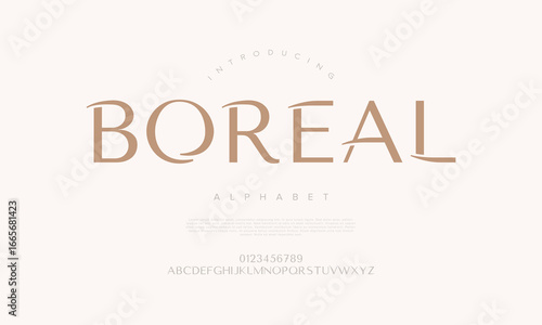 Boreal font with elegant serif alphabet, modern style design ideal for branding, editorial, packaging, and stylish typography projects