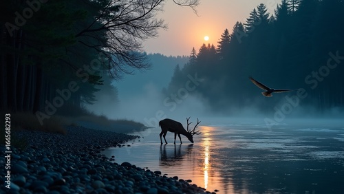Majestic Deer Under Full Moon