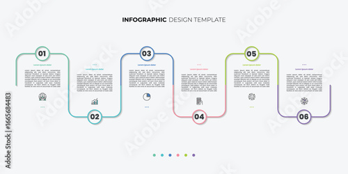 Timeline Creator infographic template. 6 Step timeline journey, calendar Flat simple infographics design template