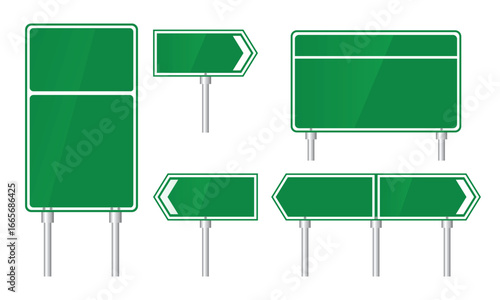 Realistic green road signs vector isolated on white background