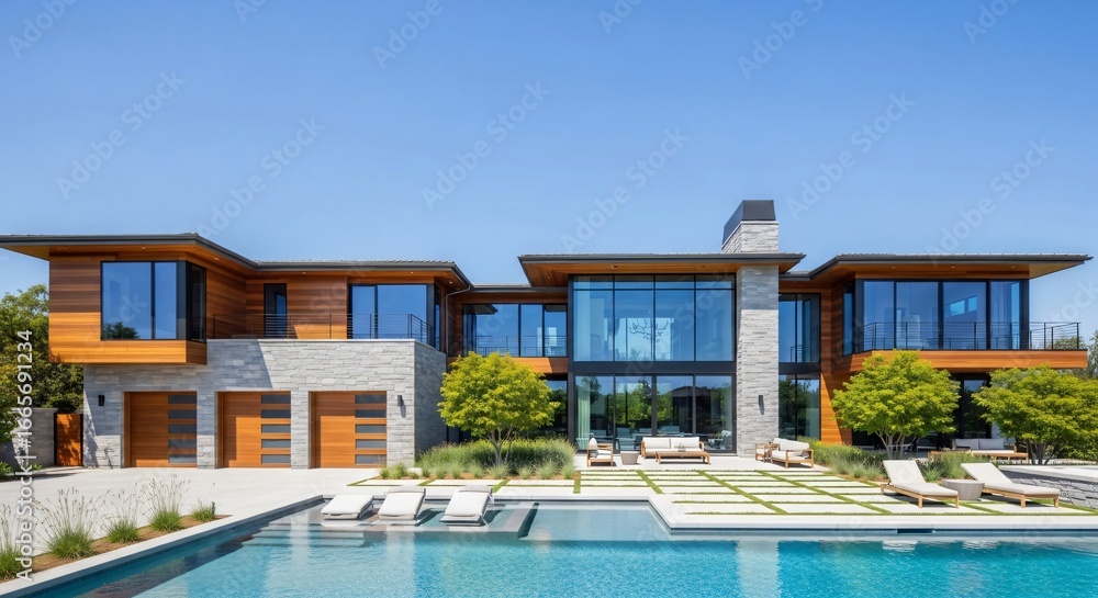 Obraz premium Stunning modern home with pool perfect for luxury living concept