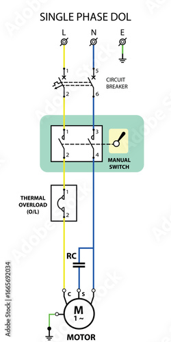 Single Phase Direct On Line Wiring Diagram for Electric Motor Control
