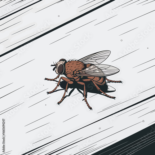 fly on a wooden textured surface brown and black striped