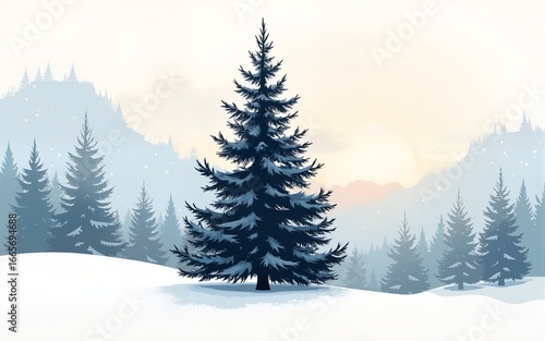 Wallpaper Mural Tree Drawing Winter Christmas Vector Silhouette. High quality Torontodigital.ca