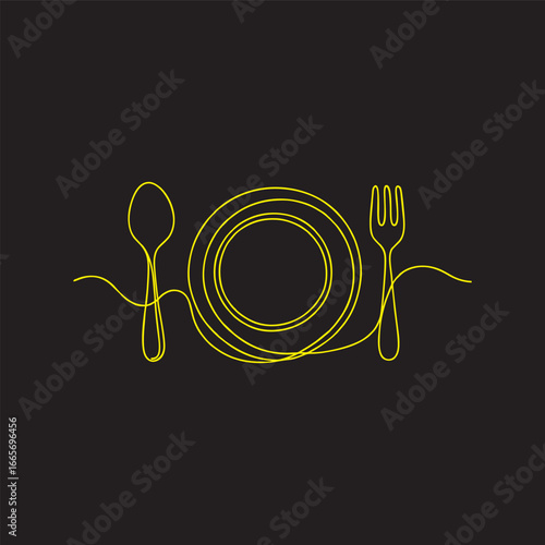 simple vector of  abstract lines art eatery spoon fork plate