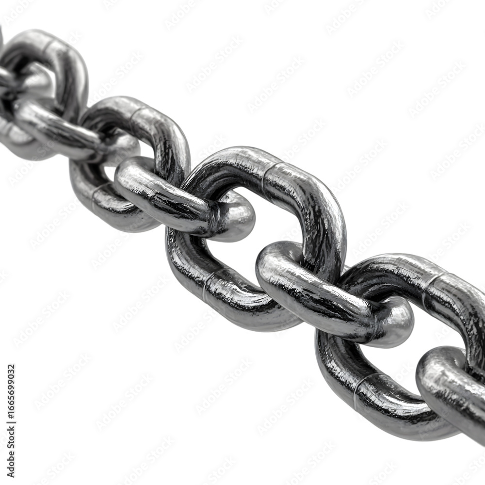 Obraz premium A close up view of a silver chain with a black background showing the chain links in detail on transparent background