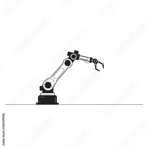black and white silhouette vector of Robotic Arm on white background