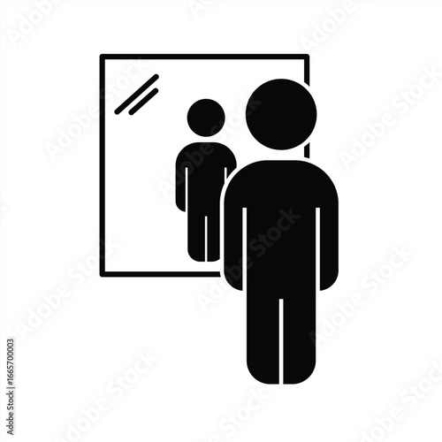 Mirror icon. Man standing in front of a mirror. Icon isolated on a white background. Vector illustration.