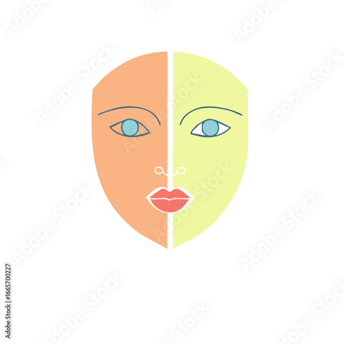 An inclusive vector illustration of a face with two different skin tones, symbolizing unity and diversity. Ideal for projects related to equality, identity, or multiculturalism