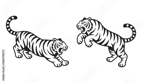 Tiger Vector Illustration | Fighting Tiger Artwork | Tribal Tiger Design