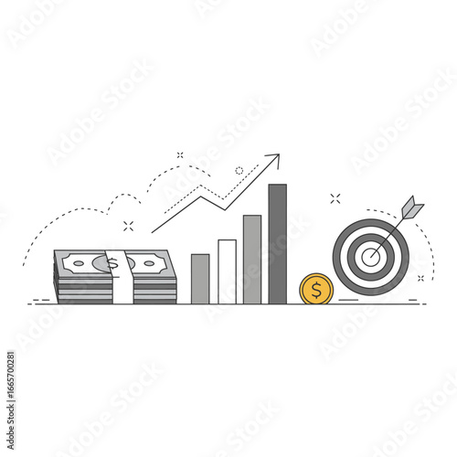 Business Growth with Coins and Graph Line Illustration