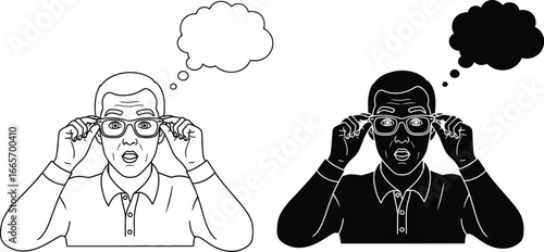 Man with glasses thinking about vision correction eye health concept vector