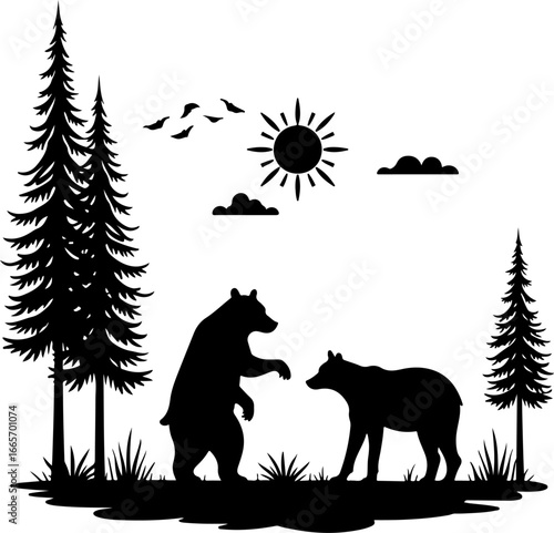 Man and Bears in Harmony Silhouette" Vector bundle