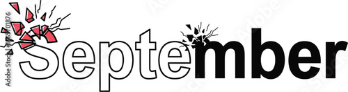 September month calendar design with shattered text effect vector vector