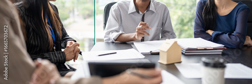 Business people signing contract making deal with real estate agent Concept for consultant home insurance Real estate investment Property insurance security. Real estate agent.