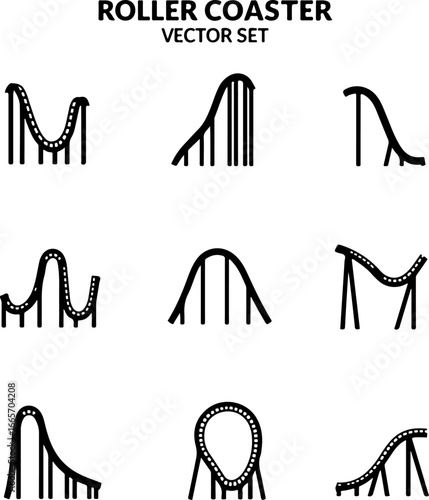 Roller Coaster Vector Silhouette Set"