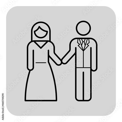 Couple standing together, holding hands, representing joy and commitment of marriage. Traditional, celebration of love concept