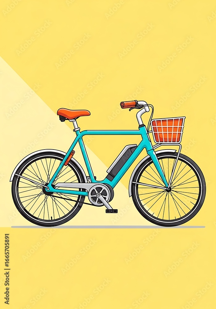 Fototapeta premium Blue Electric Bike with Basket