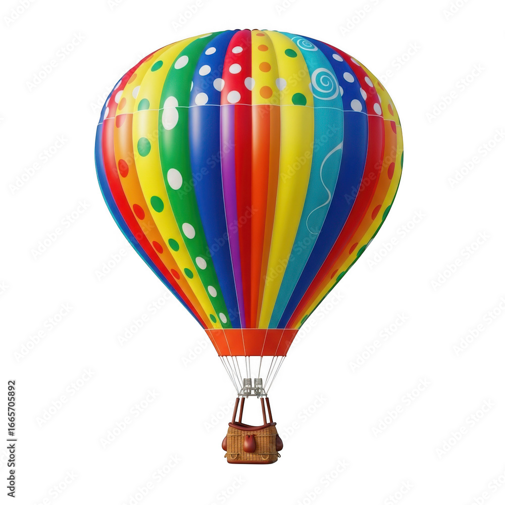 Fototapeta premium Colorful hot air balloon with polka dots isolated on transparent background