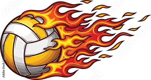 Fiery Volleyball Ball with Flame Illustration

