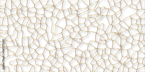 Beautiful white and gold crystallized polygon background. abstract light colorful stone tile pattern with shadow. modern wallpaper, trendy simple minimal geometric background abstract mosaic backd