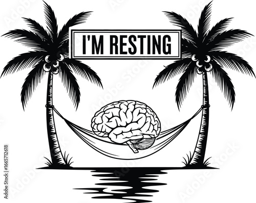 Brain rest vacation mental health relaxation palm trees art