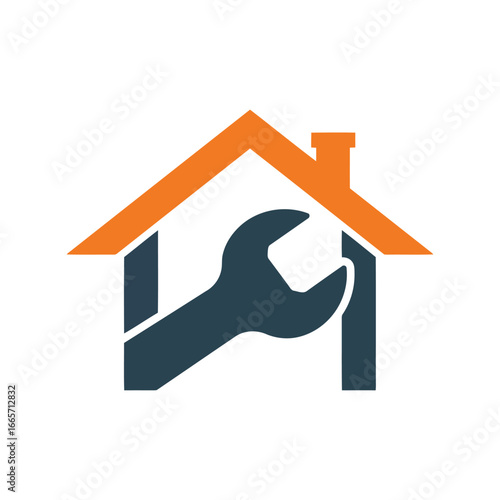 Home repair wrench logo house maintenance tool icon construction service symbol building fix graphic