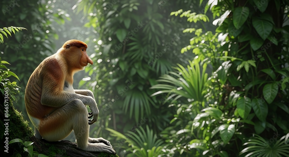 Fototapeta premium Proboscis Monkey Sitting in Forest