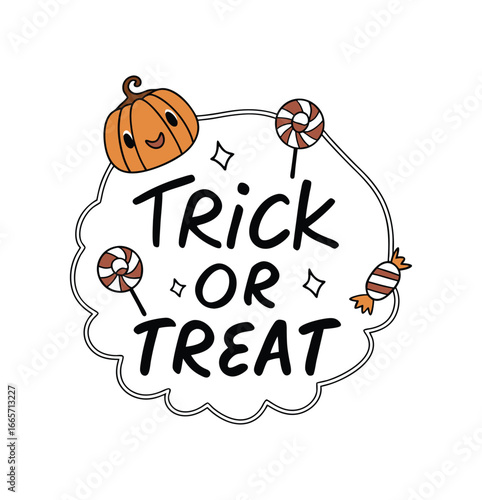 Halloween Badge Design Cute Pumpkin Candy Trick or Treat Sticker T-shirt Vector Art

