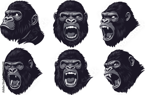Set of different cartoon facial expressions and funny faces isolated on white background.