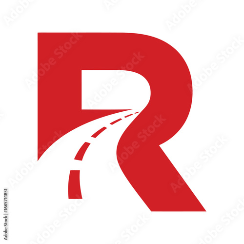 Red letter r with road graphic transportation journey route travel logistics