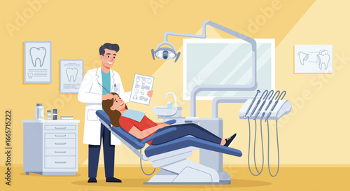 Dentist examining patient's teeth with dental tools in clinic.
