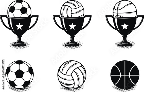 Sports trophy vector illustration set for print and design