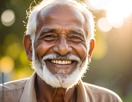 Happy senior man portrait with outdoors.