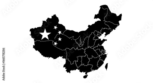 Map of China with Stars Representing Provinces or Cities