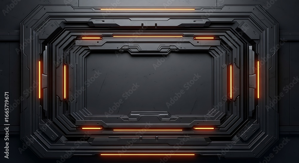 Obraz premium Futuristic Technology Background with Orange Glowing Lines.