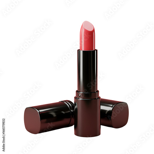 3D Illustration Of Red Lipsticks Isolated On Transparent Black Background For Beauty Fashion