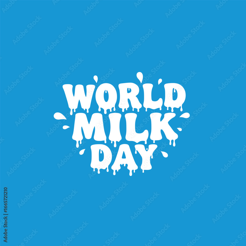 Fototapeta premium World milk day celebration dairy beverage healthy drink festive event blue background white text