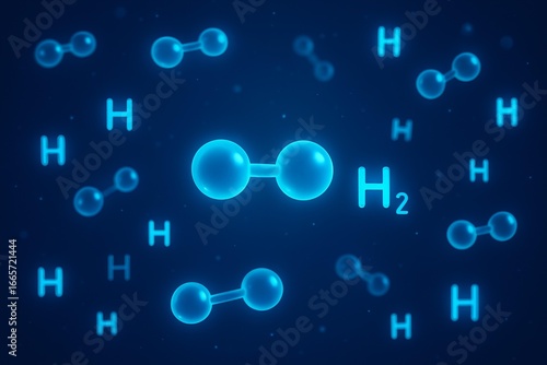 Modern hydrogen energy concept with glowing H2 molecules for clean power and sustainable future